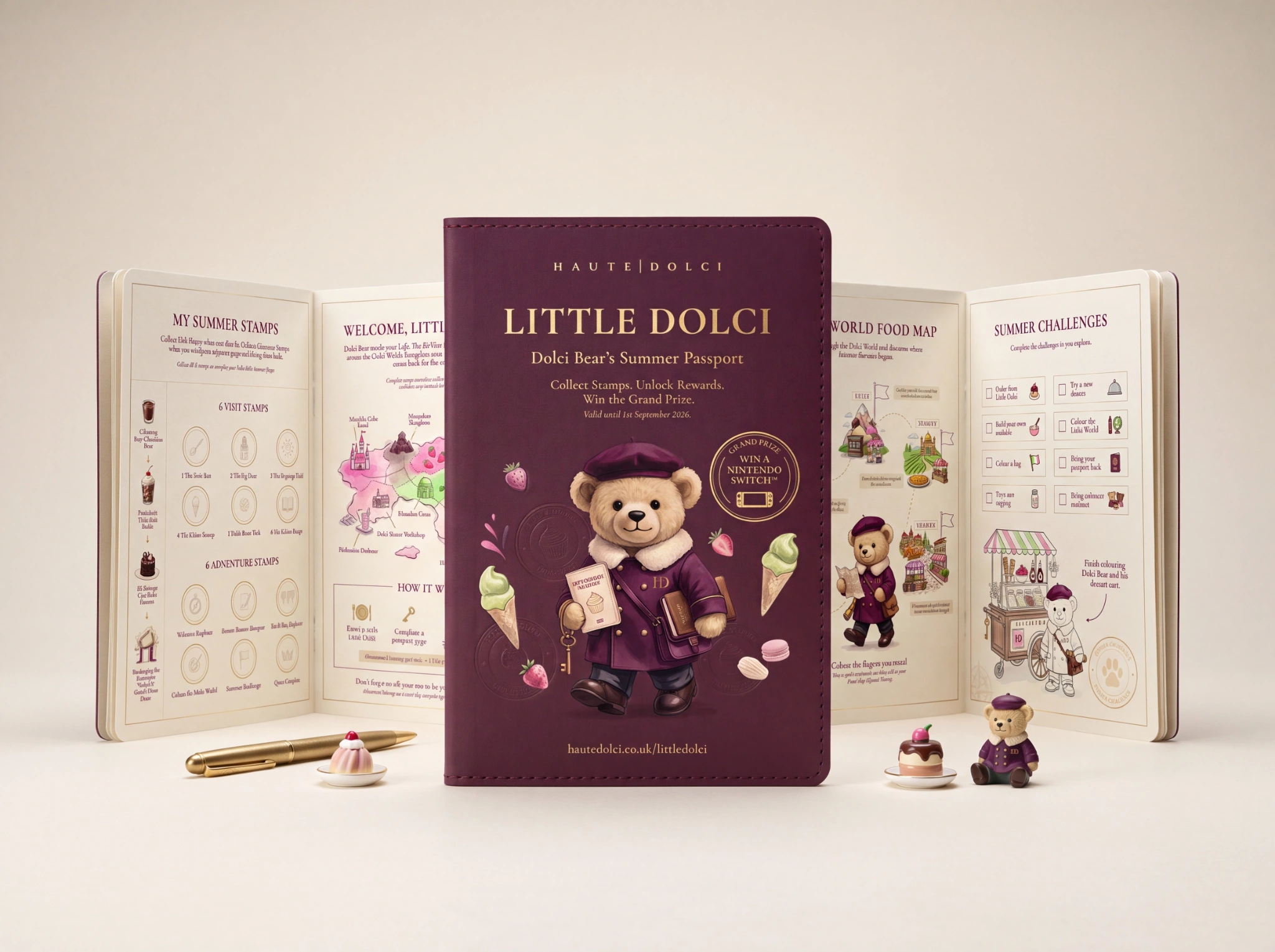 Little Dolci Passport displayed in front of its illustrated interior pages